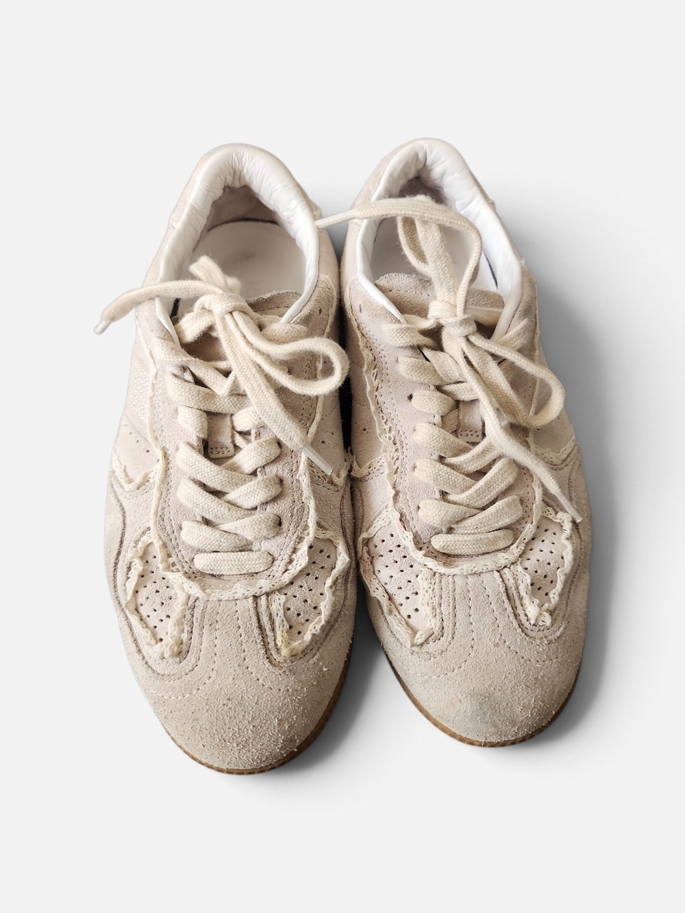 Alohas Suede Lace Up Sneakers Women 6.5 Beige Crochet Accents Gum Sole Neutral